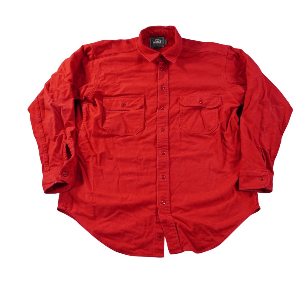 Woolrich Chamois Shirt Mens Large Red Long Sleeve Cotton Button Down Made in USA